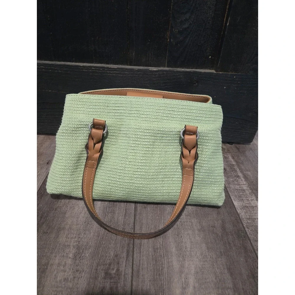 Fossil Vintage 75082 Green Woven Straw Raffia Leather Shoulder Bag Y2K Charm